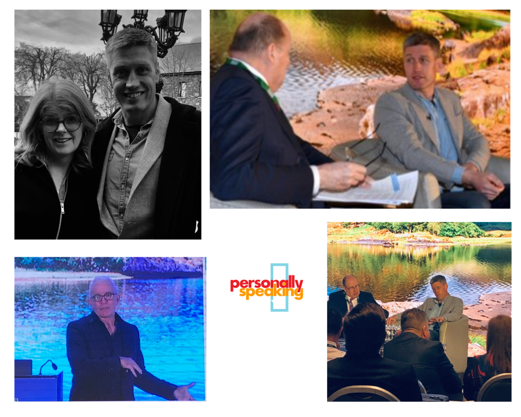 Leadership: a collage of photos of people talking at a conference